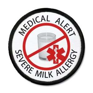  SEVERE MILK ALLERGY Red Medical Alert 4 inch Black Rim Sew 