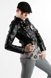 United Face Womens New Black Burgundy Lambskin Leather Military Jacket 