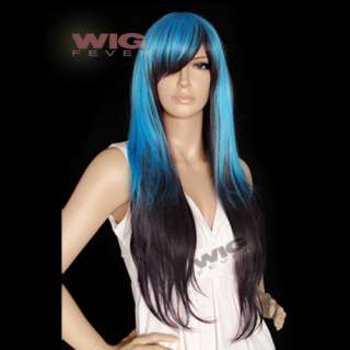 Long Dark Purple Mixed Light Blue Cosplay Hair Wig  