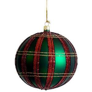  4.75 Glass Plaid Pattern Ball Ornament Red Green (Pack of 