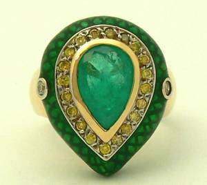Fab Colombian Emerald Enamel & Diamond Ring 3.20cts  