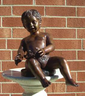 Cast Bronze Sitting Boy with Frog Statue  