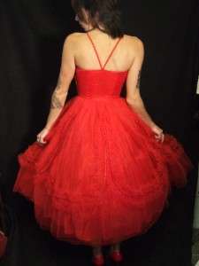 Flirty Red Tulle Sweetheart Party Prom Dress Vintage 50s S Xs 25 