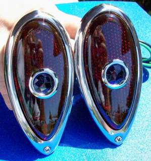 1938 39 Teardrop FORD TAIL LIGHTS with GLASS Blue Dots  