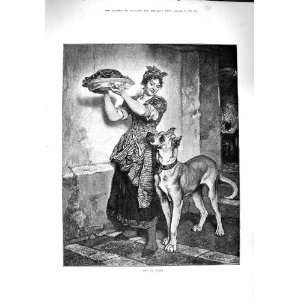  1890 Lady Servant Dinner Tray Great Dane Dog Fine Art 