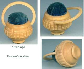 Antique Vegetable Ivory Basket Pin Cushion * English * Circa 1890 