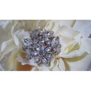  NEW Large Bridal Rhinestone Crystal Hair Flower Clip with 