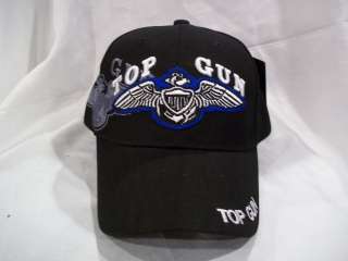 TOP GUN BALL CAP HAT IN BLACK NEW NWT OSFM ADJUSTABLE  