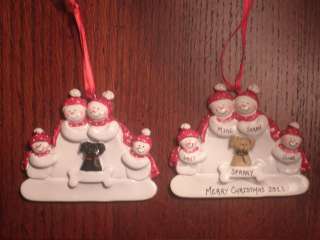 Personalized Snowman Family of 4 w/ Dog Christmas Ornament  