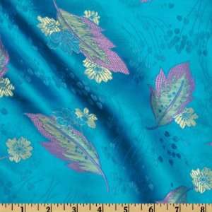 44 Wide Chinese Brocade Floating Leaves Turquoise Fabric 