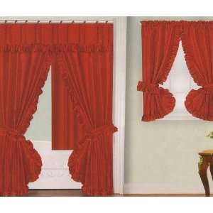  Red Fabric Double Swag Shower Curtain with Matching Window Curtain 