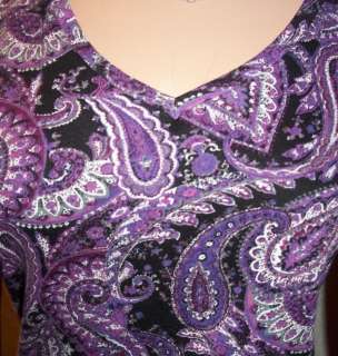 NEW~~Jones New York COtton Knit Long Sleeve Purple Paisly Top S  