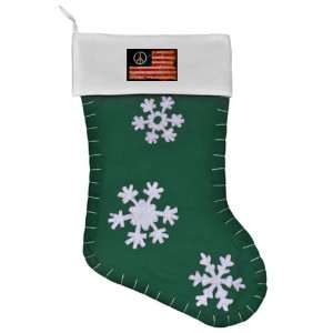   Christmas Stocking Green Worn US Flag Peace Symbol 