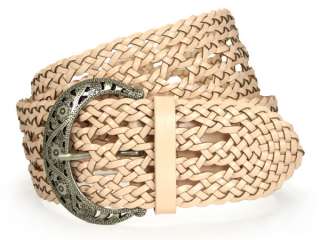 Ladies Wide Braided Woven Leather Belt  
