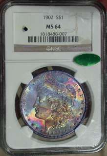 1902 NGC MS64 CAC Colorful EOR Toned Better Date Morgan Dollar  
