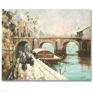 Leo Breslau (Michele) Beautiful Bridge Painting on Canvas  