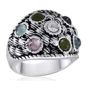  Gorgeous Bumpy Multi Crystal Covered Fashion Ring Antiqued Look 