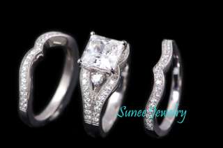 Sterling Silver Princess Cut Engagement Wedding Ring Set size 7,8, 9 
