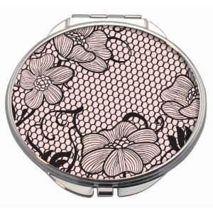  Lace Romance Compact Mirror with Pink Leatherette Pouch 