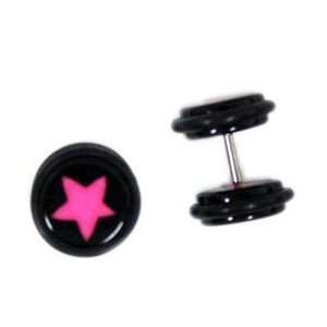   Star on Black Fake Plug (Small Gauge)   Fashion Earrings Toys & Games