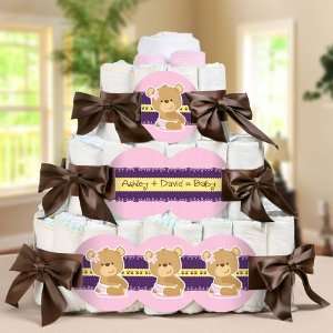   Baby Girl Teddy Bear   3 Tier Diaper Cake   Baby Shower Gift Baby