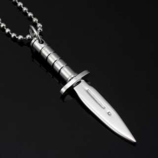 MEN 316L Steel Rambo Knife Pendant Army Style Chain NEW  