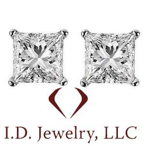 65 CT Princess Cut Diamond Stud Earrings G VS2 PLATINUM  