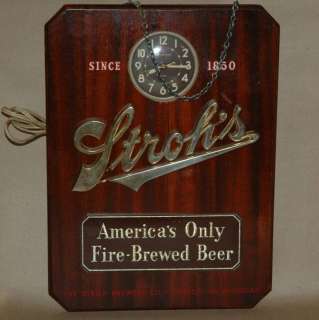 Strohs Wooden Advertising Sign w/ Clock  