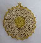 Gorgeous Vintage Hand Crocheted Yellow & Off White Pot 
