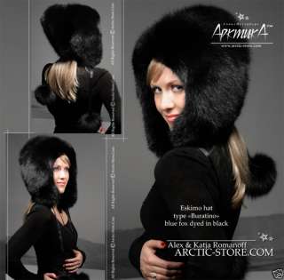 Black fox polar Fur Hat cap Eskimo buratino womens NEW  