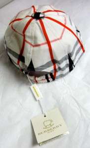BURBERRY INFANT PLAID CAP/HAT WHITE BLK GRY RED ~ SIZE MEDIUM ~ NWT $ 