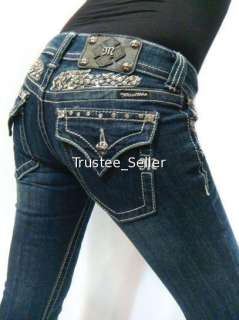 MISS ME Jeans Crystals Angel Wings Dark Blue Stretch  