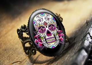 Dia De Los Muertos Pink Sugar Skull Bronze Ring 65 4 AR  