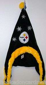 Pittsburgh Steelers NFL Dangle Hat Santa Style Hat Hood with Balls New 