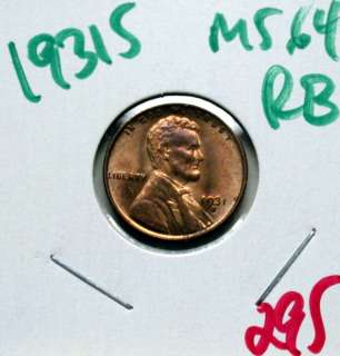 1931 S Lincoln Cent in Mint State Red/Brown  