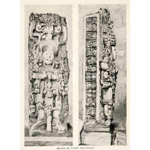  1909 Print Stelae Sculpture Carving Maya Copan Honduras 