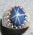 MENS 16X12MM LINDE BLUE STAR SAPPHIRE CREATED S/S RING