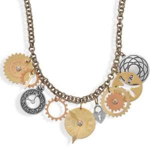 STEAMPUNK Style Necklace w/ Multi Gear & Clock Charms 