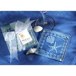   Favors Shell and Starfish Frosted Glass Coasters 