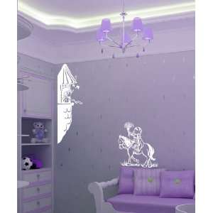   Wall Decal Sticker Princess in Castle Tower Knight on Horse GFoster140