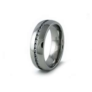 Mens Stainless Steel Wedding Ring w/ CZs (Size 8) Available Size 8 