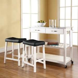  Stainless Steel Top Kitchen Cart/Island in White Finish 