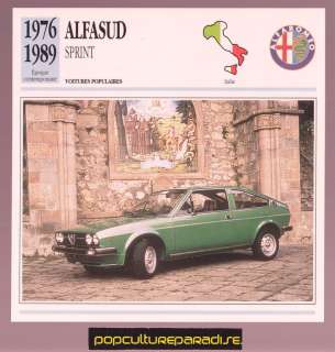 1976 1989 ALFA ROMEO ALFASUD SPRINT Car PHOTO SPEC CARD  