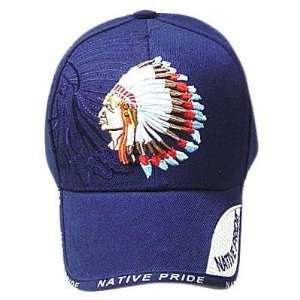  BLUE NATIVE PRIDE INDIAN EMBROIDERED HAT CAP ADJ NEW 