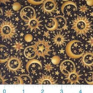  45 Wide Celestials Stars Moons & Suns Black Fabric By 