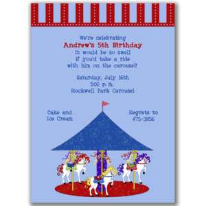 Carousel of Horses Invitations Blue Party Carnival Kids  