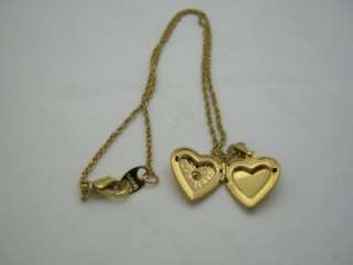 Avon Heart Locket Gold Tone Rhinestone Necklace  