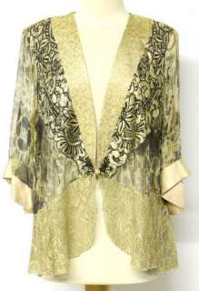SPENCER ALEXIS Silk CHIFFON Mesh XL Top Jacket SHEER Embroidery GOLD 