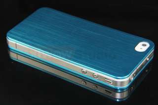 BLUE Brushed Aluminium Skin Case Cover For iphone 4 4S Front /Back NEW 