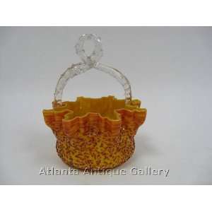  Ruffled Art Glass Basket with Unique Applied Handle 
